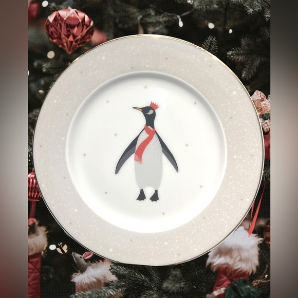 Portmeirion London NWT Sarah Miller 4 Christmas Penguins Plates & 1 Cake Plate - Picture 5 of 11